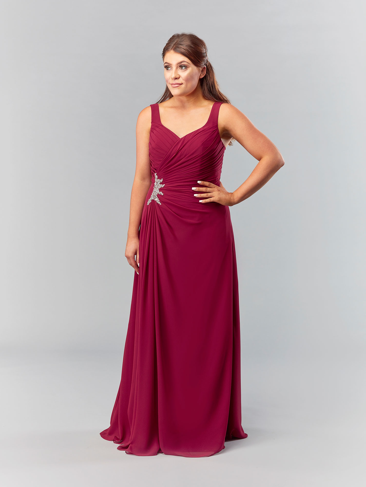 BM001 Burgundy Chiffon Bridesmaid Dress British Bridal
